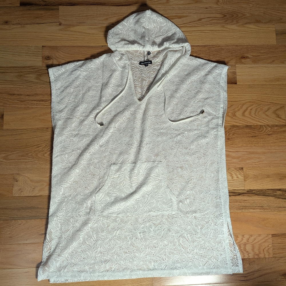 Club Z Collection Lace Hooded Poncho Beach Swim Coverup